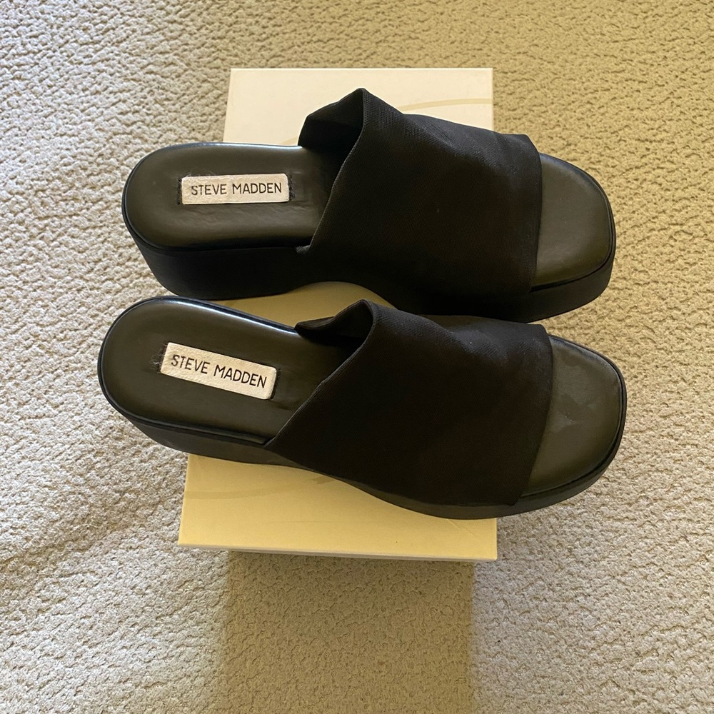 Steve Madden Black Slinky30 Platform Slides. - image 2